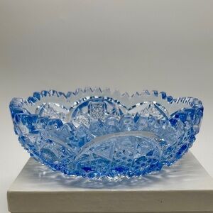 Vintage Ice Blue Pressed Glass Bowl Sawtooth Edge 6" Dia 2" Deep Unknown Maker